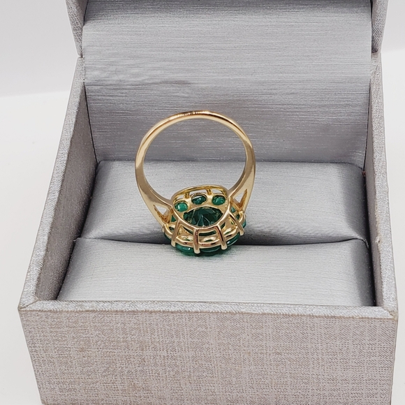 Genuine Green Onyx Halo Ring | Yellow Gold Plated 925 Sterling Silver - Picture 3 of 8